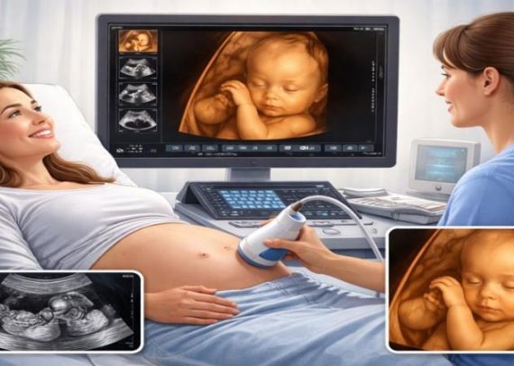 3D/4D pregnancy scan showing detailed fetal face during ultrasound for early detection of fetal growth and developmental issues