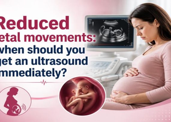 Reduced fetal movement scan illustration showing an ultrasound image and pregnant mother